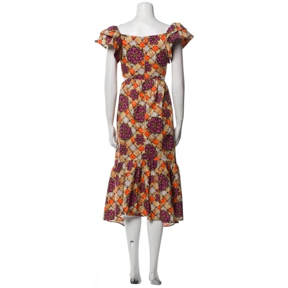 Autumn Adeigbo Chioma Floral Cutout Midi Dress Purple Orange Tiered Ruffle Dress - Picture 13 of 14